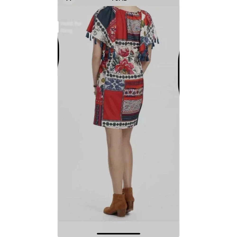 Anthropologie Vanessa Virginia Persian Rose Dress Tassels Red Navy White Small - Picture 4 of 14